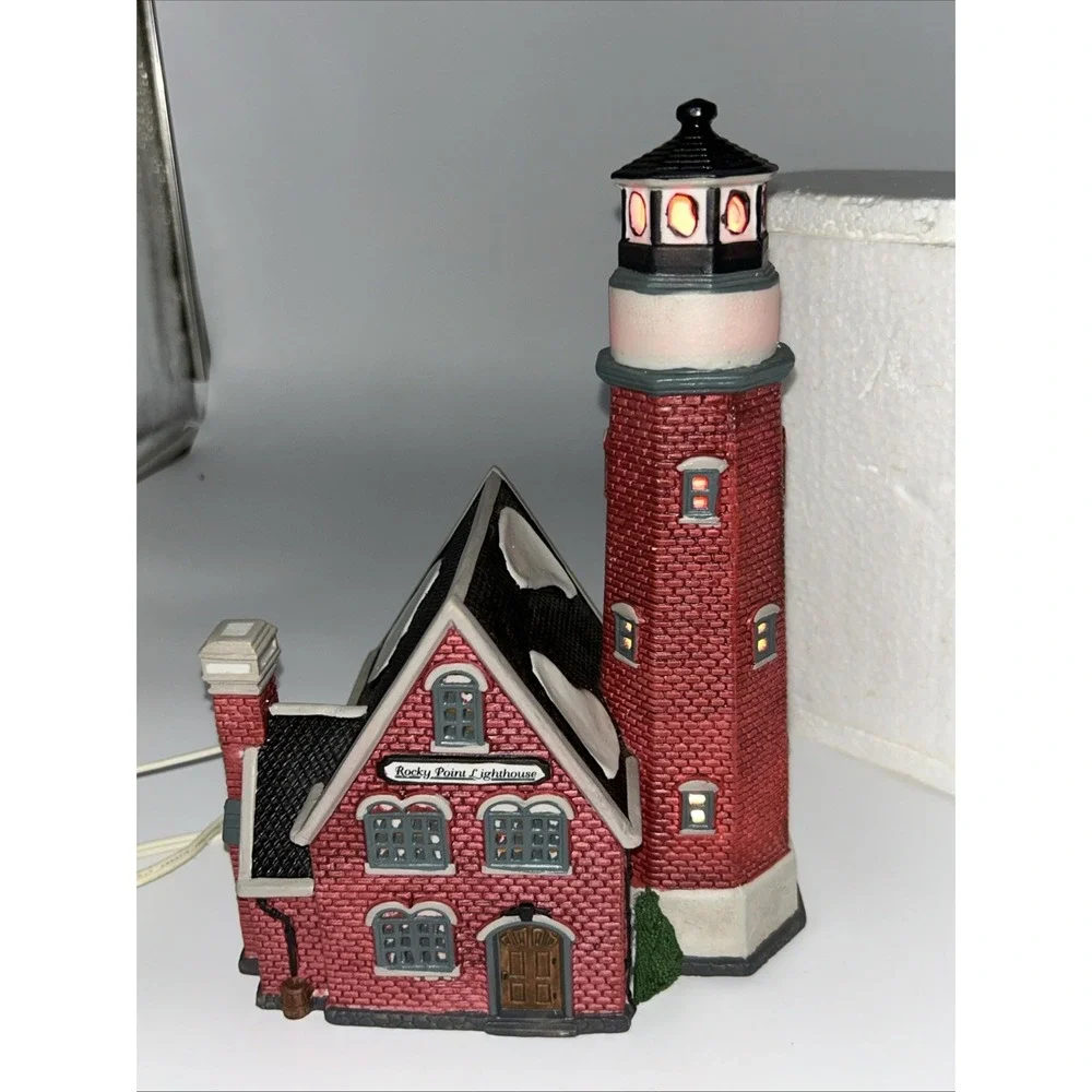 Lemax 1997 Rocky Point Lighthouse Plymouth Corners #75245 Twin Bulbs 1 Flashing